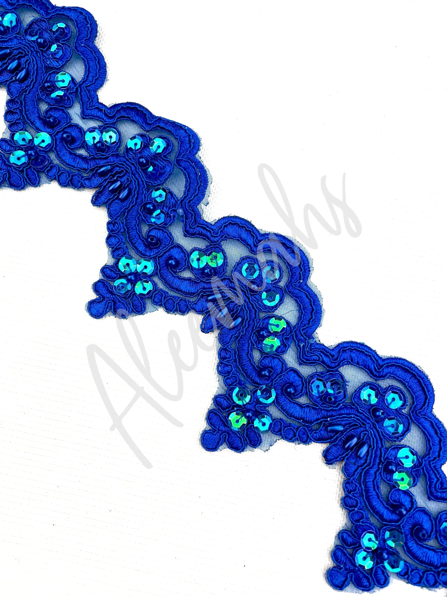 LT - 014: Sequin and bead lace trim Royal Blue - Aleemahs