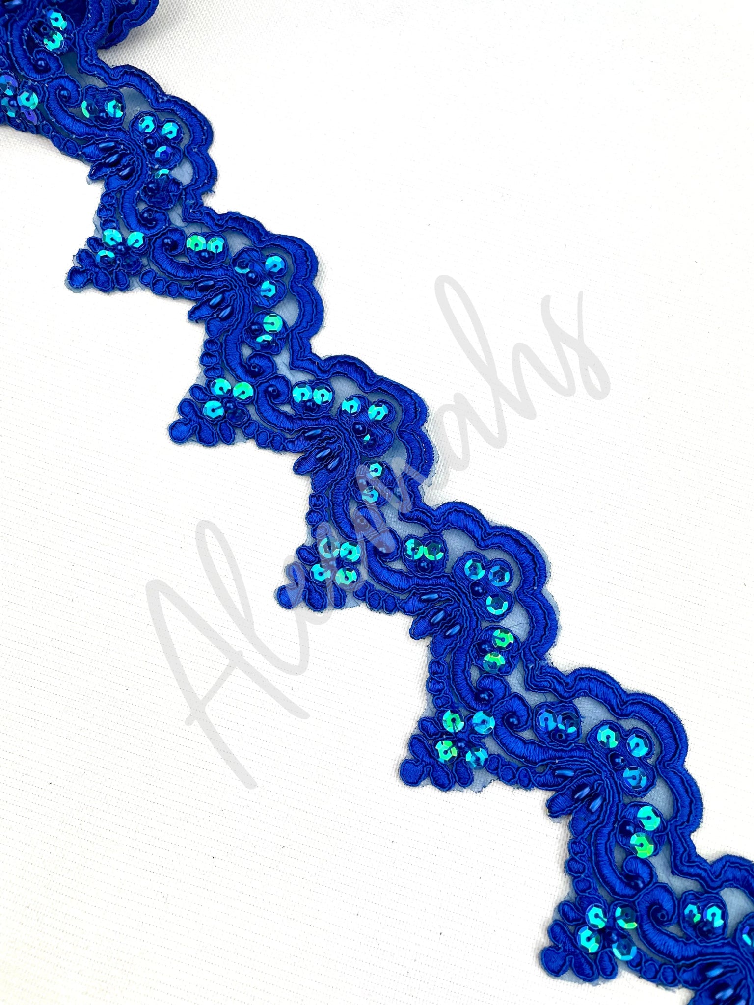 LT - 014: Sequin and bead lace trim Royal Blue - Aleemahs