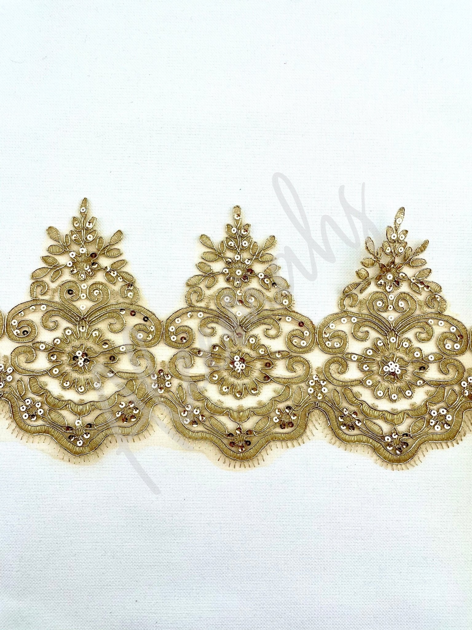 LT - 017: Gold sequin lace trim - Aleemahs