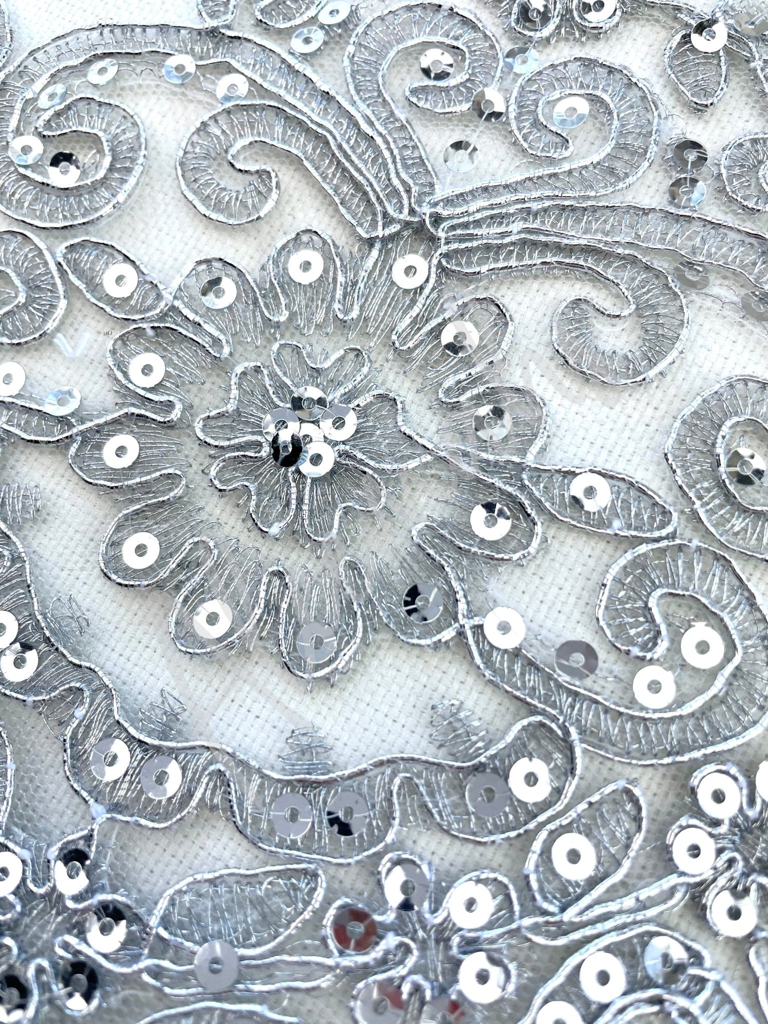 LT - 017: Silver sequin lace trim - Aleemahs