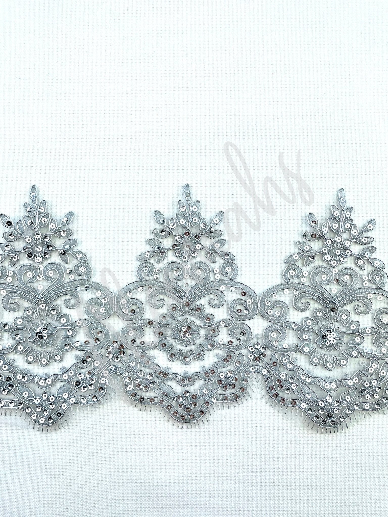 LT - 017: Silver sequin lace trim - Aleemahs