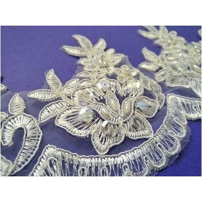 LT - 018: Ivory sequin and bead lace trim. - Aleemahs