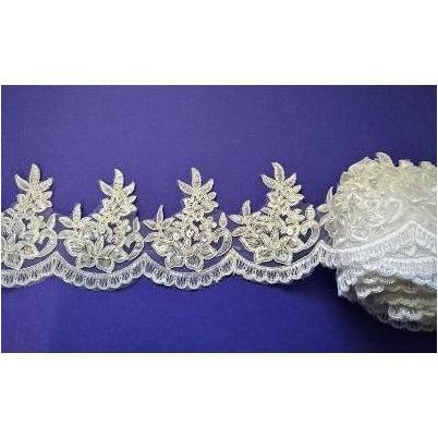 LT - 018: Ivory sequin and bead lace trim. - Aleemahs