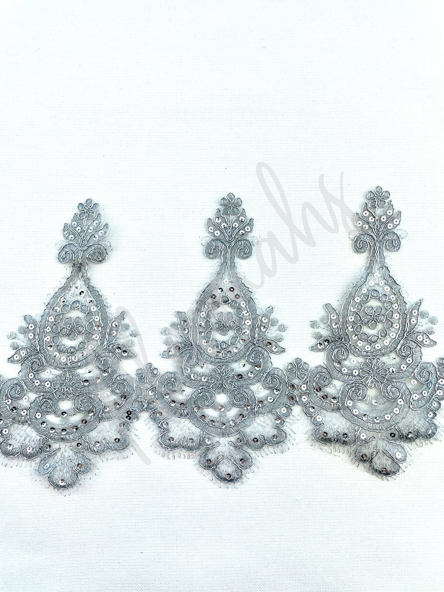 LT - 030: Silver sequined lace trim. - Aleemahs