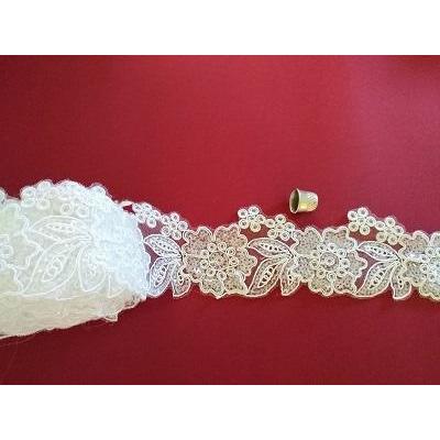 LT - 033: Off white sequin floral trim with crystal sequin - Aleemahs