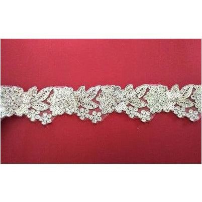 LT - 033: Silver sequin floral trim - Aleemahs