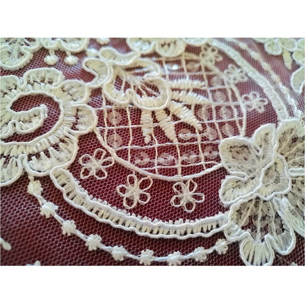 LT - 034: Large off white sequined trim, - Aleemahs