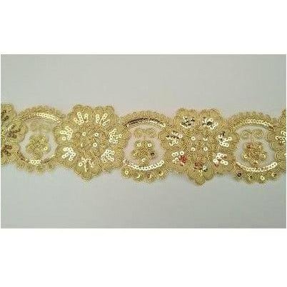 LT - 041: Gold sequined lace trim - Aleemahs