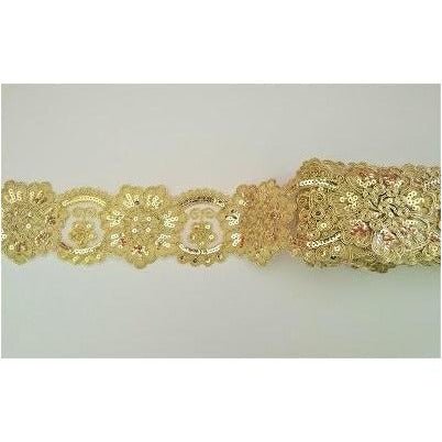 LT - 041: Gold sequined lace trim - Aleemahs