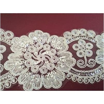 LT - 041: Off white sequined lace trim - Aleemahs