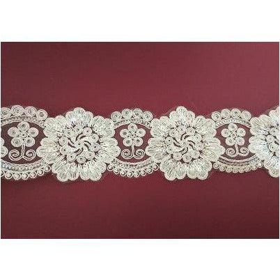 LT - 041: Off white sequined lace trim - Aleemahs