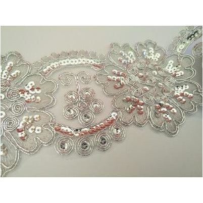 LT - 041: Silver sequined lace trim - Aleemahs
