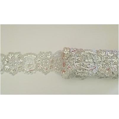 LT - 041: Silver sequined lace trim - Aleemahs