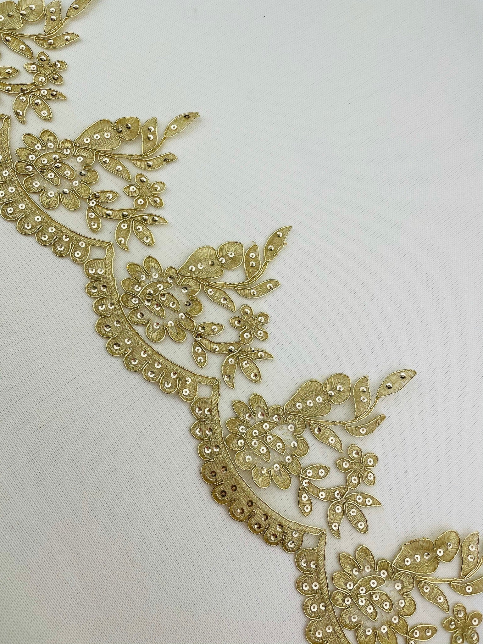 LT - 100 Lace Trim with Sequins Metallic Gold - Aleemahs