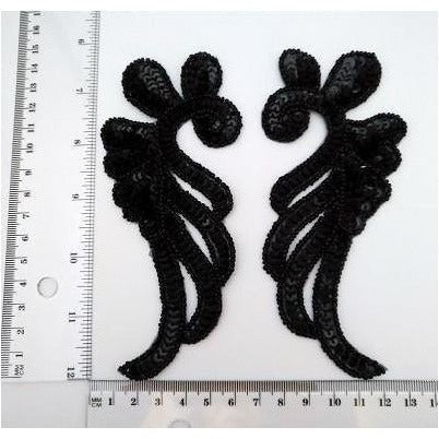 P - 005: Black Sequin Angel Wing Applique Pair - Aleemahs