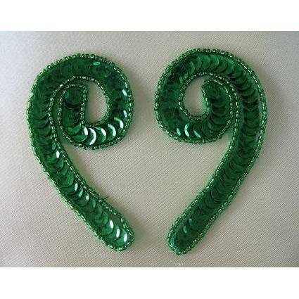 P - 026 Green sequin and bead small squiggle pair - Aleemahs