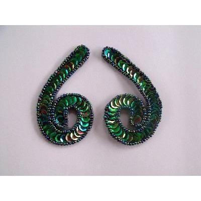 P - 026 Peacock sequin and bead small squiggle pair. - Aleemahs