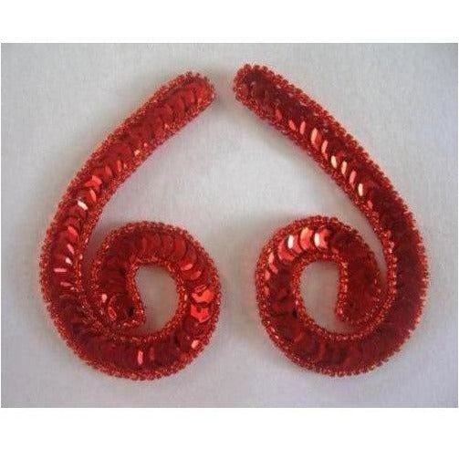 P - 026 Red sequin and bead small squiggle pair - Aleemahs