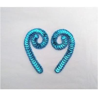 P - 026 Turquoise sequin and bead small squiggle pair - Aleemahs