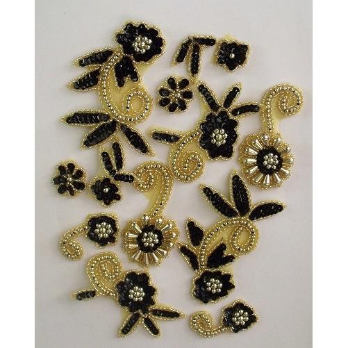 P - 036 Black and Gold flower spray pair. - Aleemahs