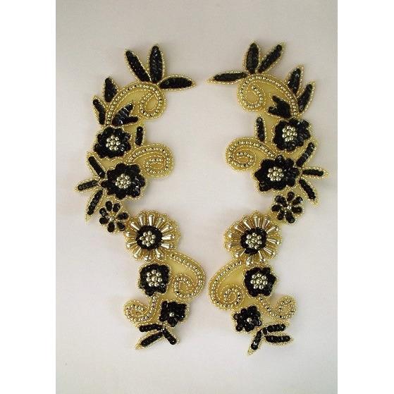 P - 036 Black and Gold flower spray pair. - Aleemahs