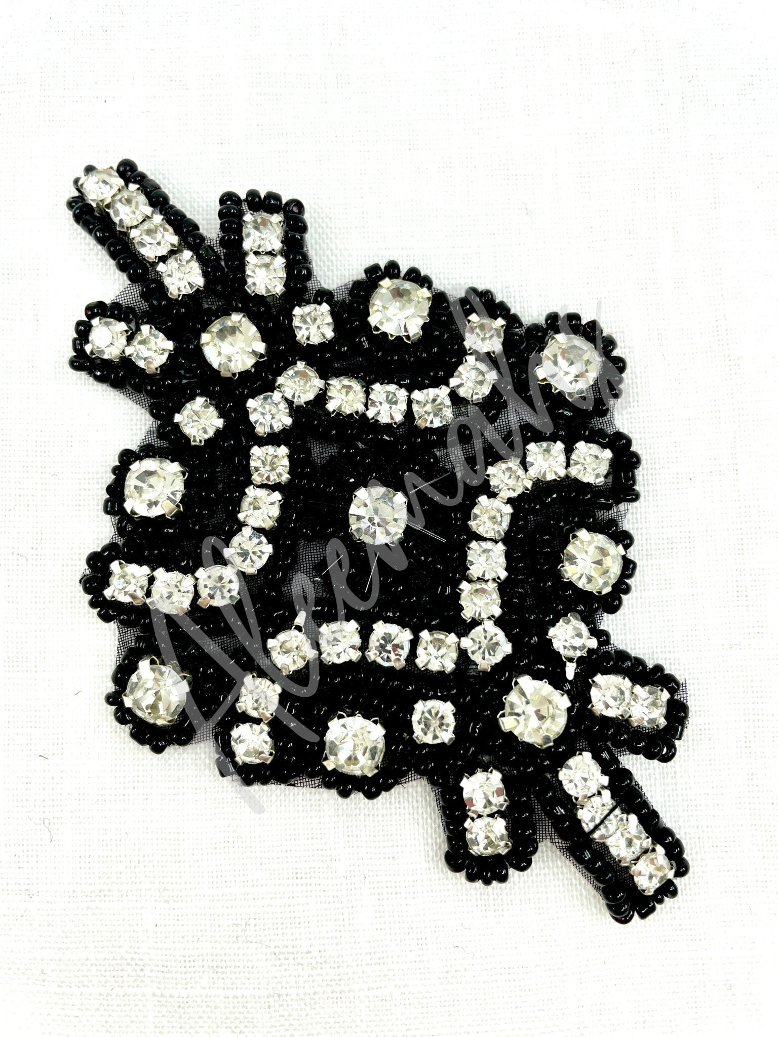 R - 145 Black bead and crystal rhinestone applique - Aleemahs
