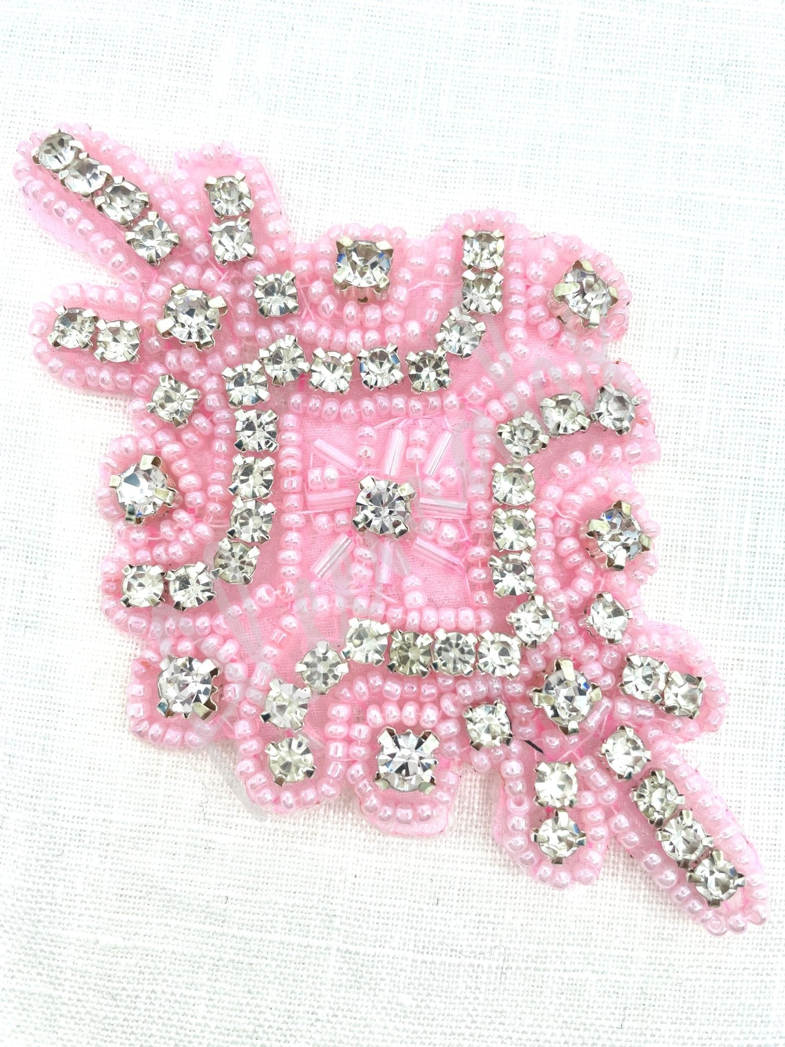 R - 145 Pink bead and crystal rhinestone applique - Aleemahs