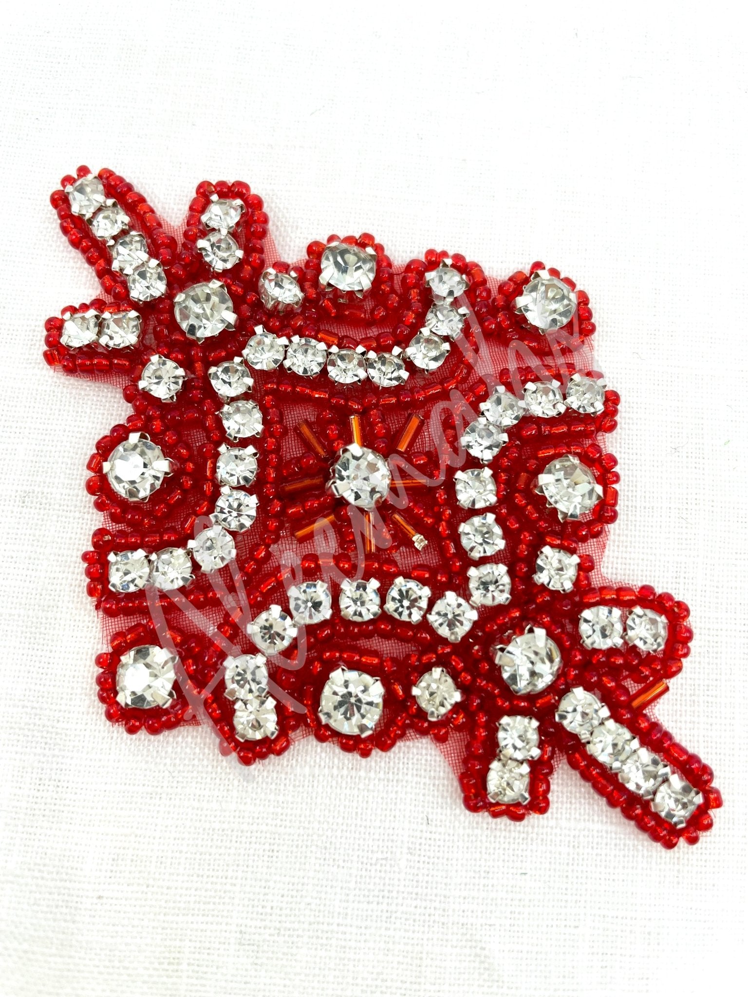 R - 145 Red bead and crystal rhinestone applique - Aleemahs