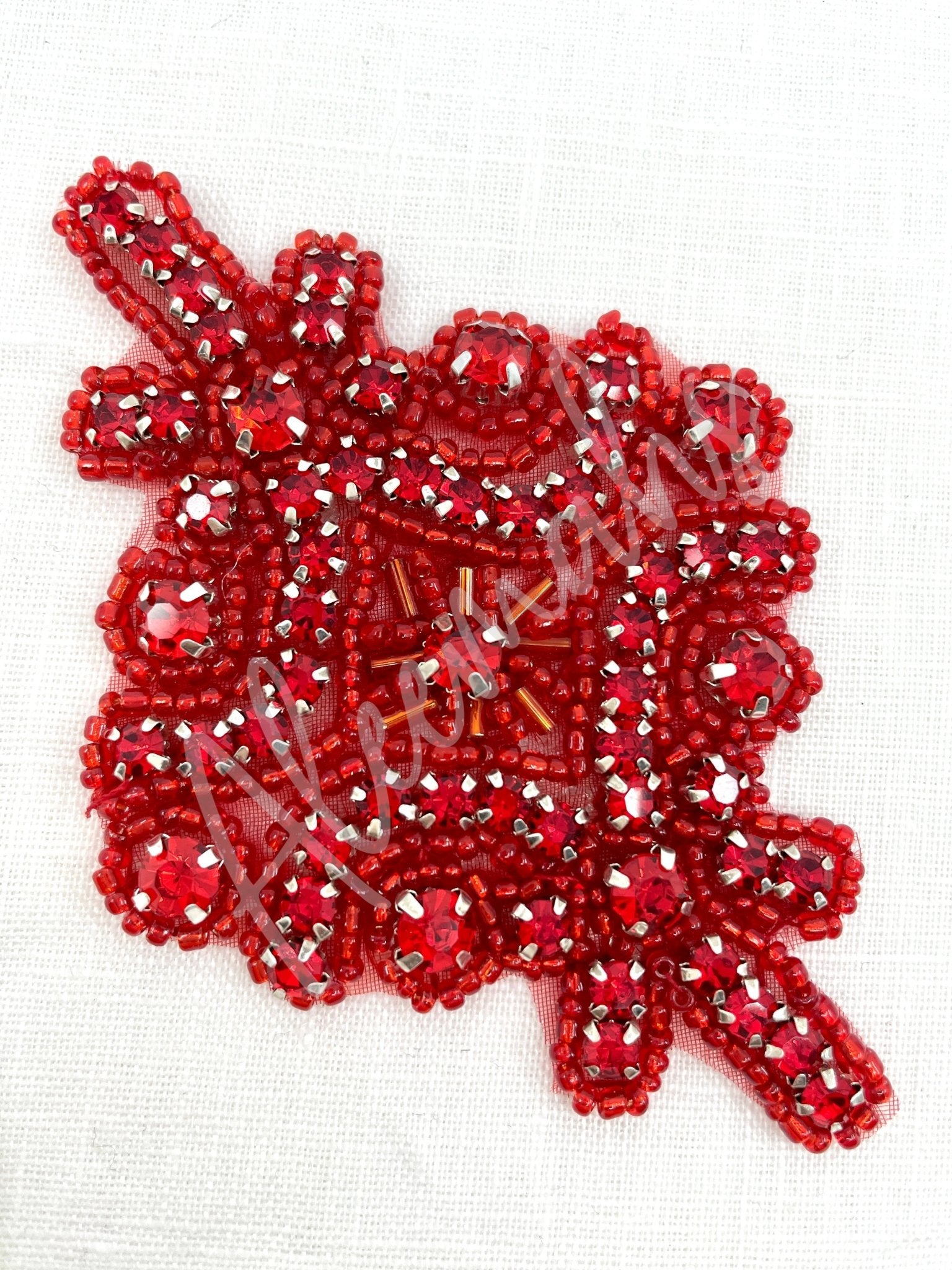 R - 145 Red bead with red rhinestone applique - Aleemahs