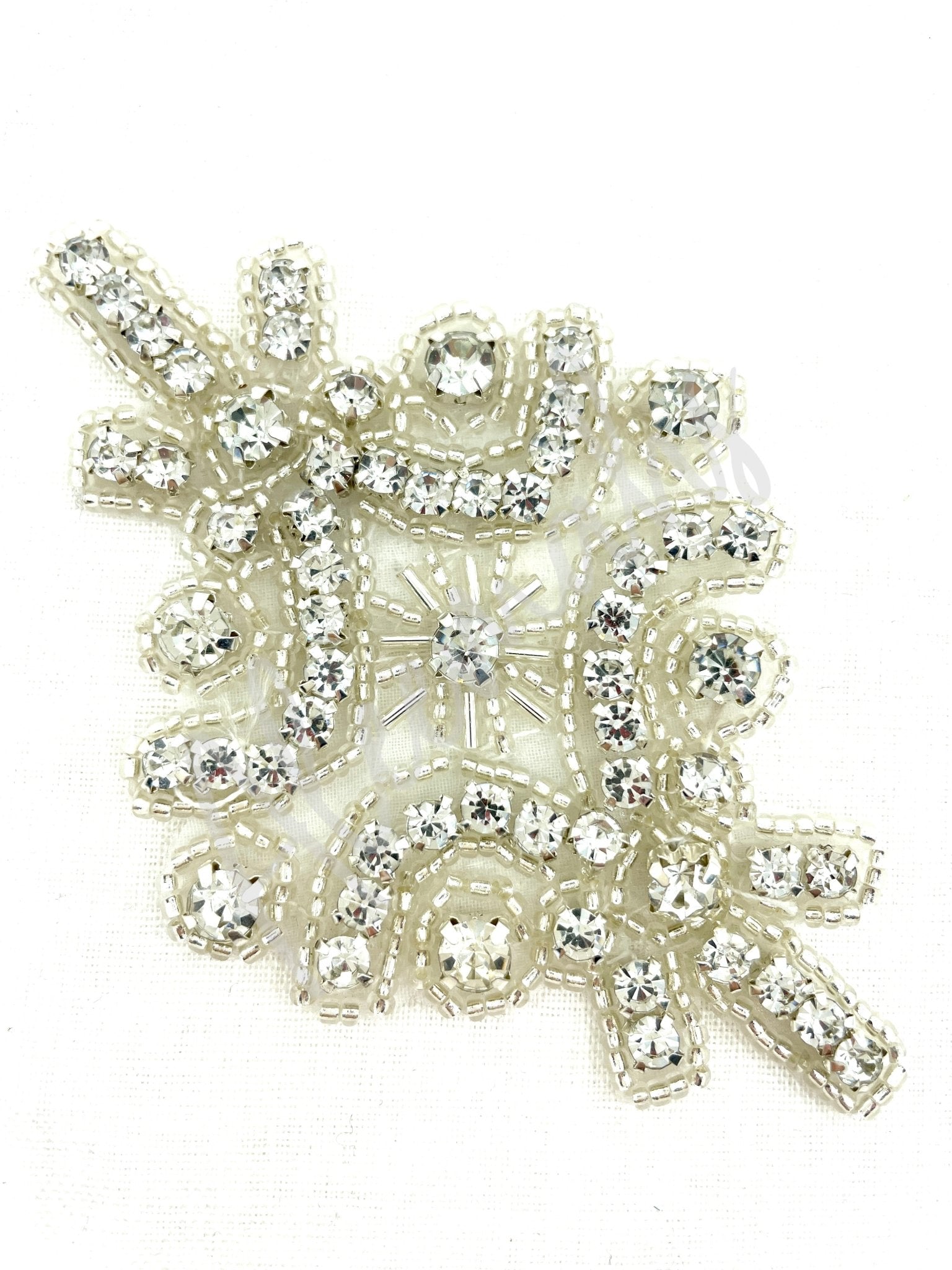 R - 145: Silver bead and crystal rhinestone applique - Aleemahs