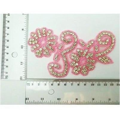 R - 146: Pink bead and rhinestone flower applique - Aleemahs