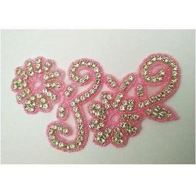 R - 146: Pink bead and rhinestone flower applique - Aleemahs
